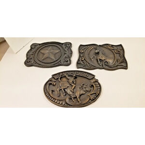 Retired Home Interiors Western Rodeo Buckle Wall Plaques Horse Star Bronco Set